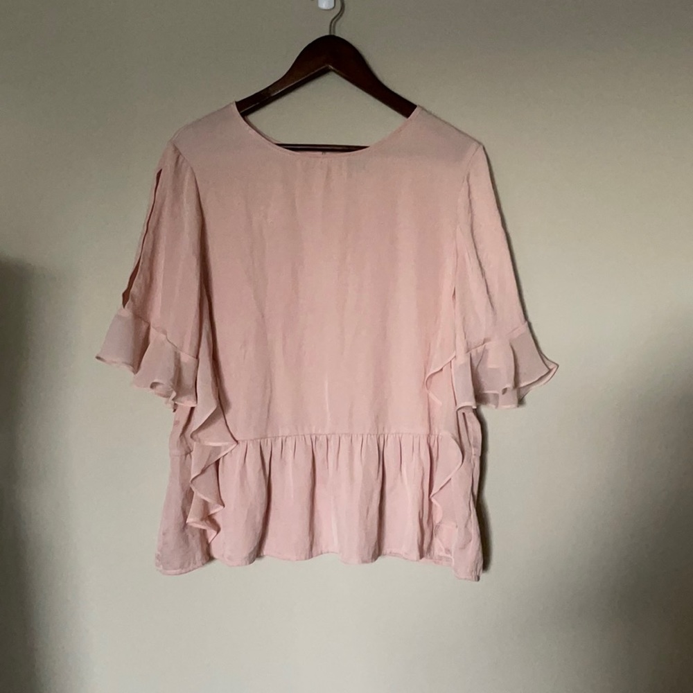 Who what wear dusty rose ruffle peplum blouse L
